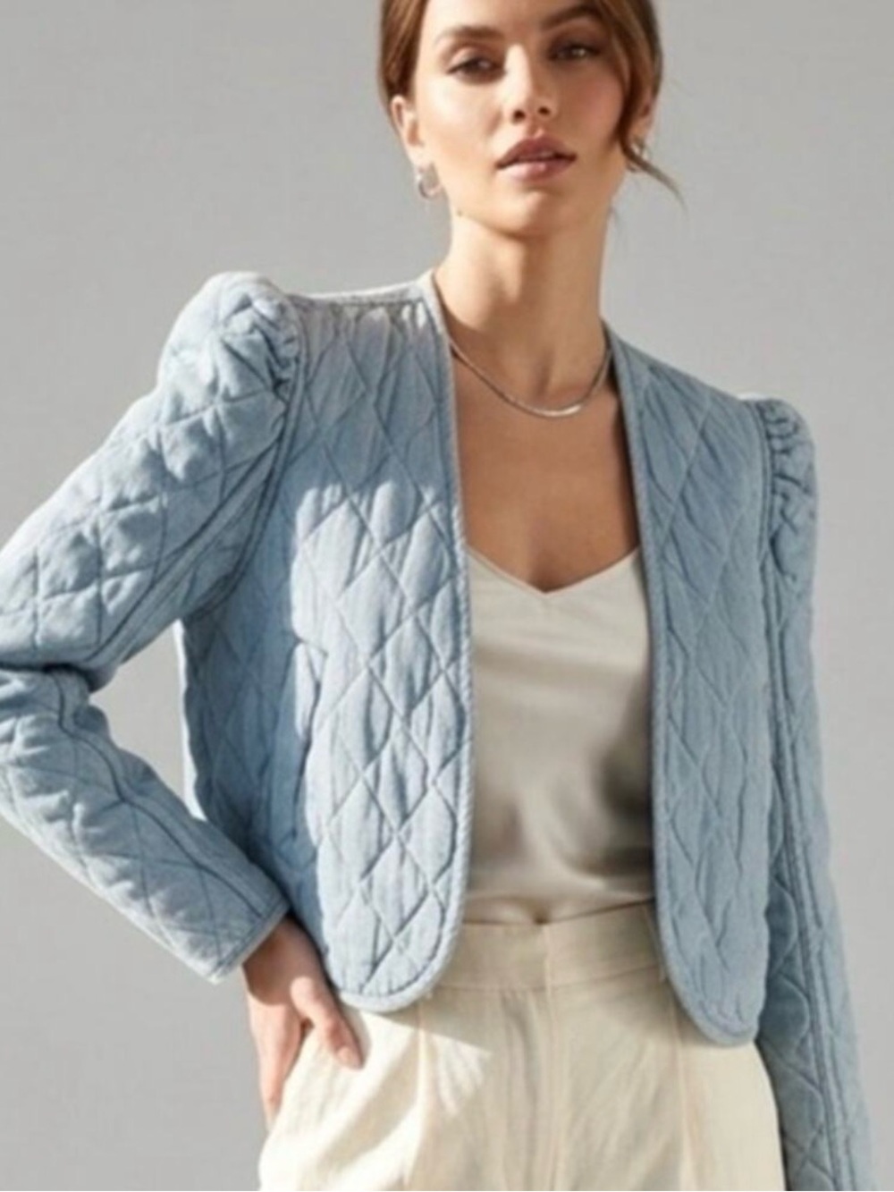 BLANKNYC Cropped Denim Jacket with puff sleeves